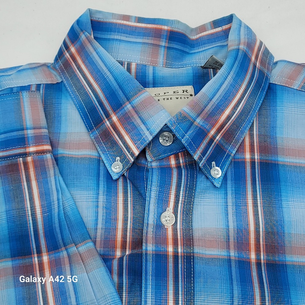 Roper Wear the West Mens Blue Plaid Long Sleeve Button Down Shirt Large 301-378